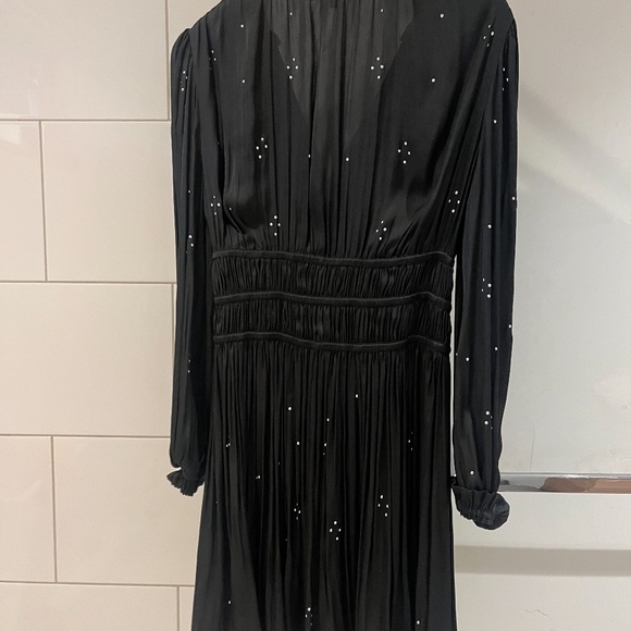 Maje Satin Dress with Ruffles & Studs - Black - Picture 5 of 5